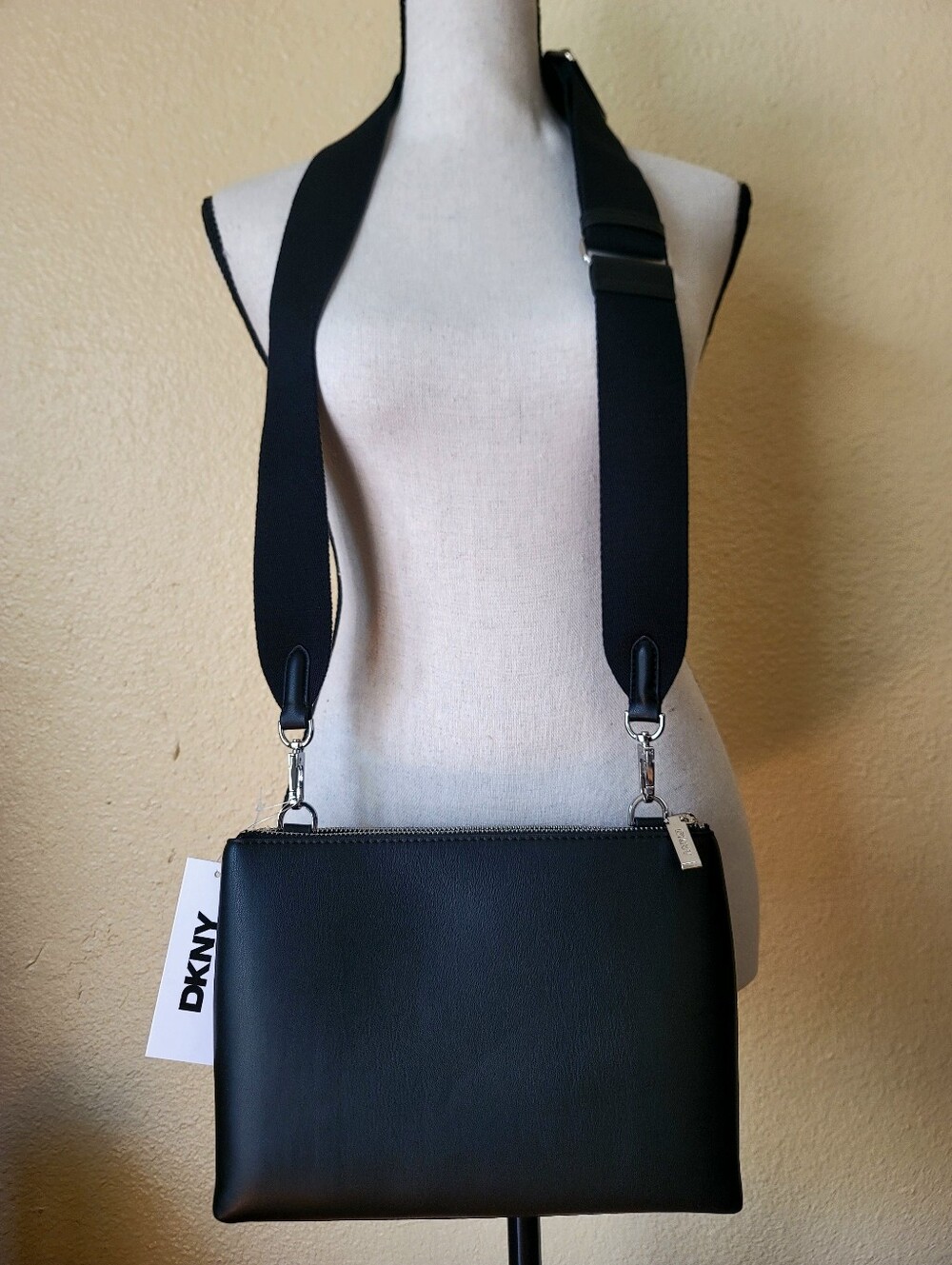 DKNY Tinsley Crossbody with Wide Adjustable Strap Black Faux Leather - Picture 12 of 12